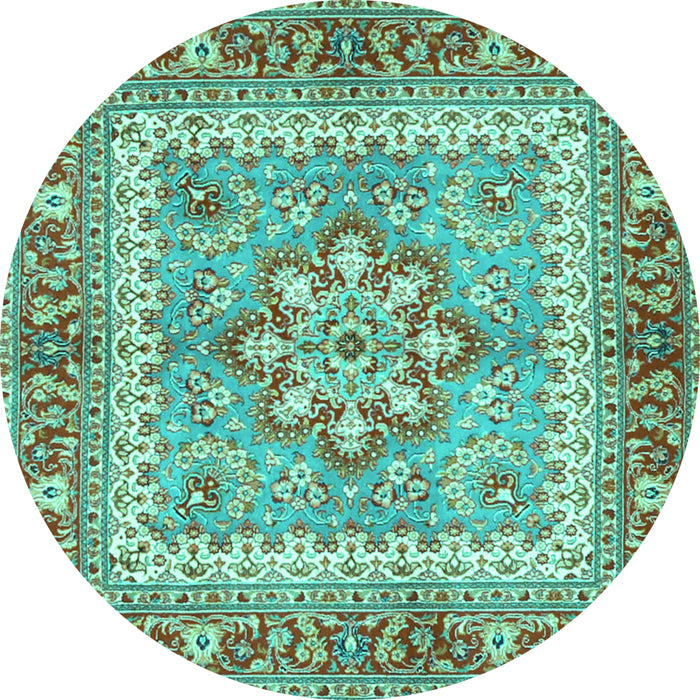 Round Persian Turquoise Traditional Rug, tr4649turq