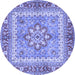 Round Machine Washable Persian Blue Traditional Rug, wshtr4649blu