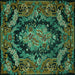 Square Machine Washable Medallion Turquoise French Area Rugs, wshtr464turq