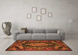 Machine Washable Medallion Orange French Area Rugs in a Living Room, wshtr464org