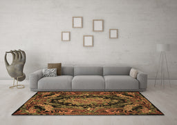 Machine Washable Medallion Brown French Rug in a Living Room,, wshtr464brn
