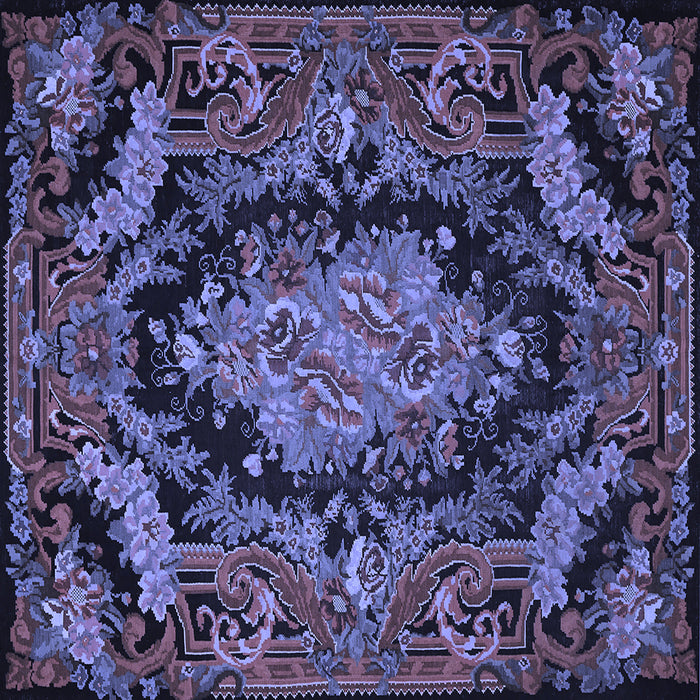 Square Machine Washable Medallion Blue French Rug, wshtr464blu