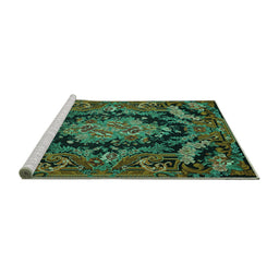 Sideview of Machine Washable Medallion Turquoise French Area Rugs, wshtr464turq