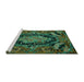 Sideview of Machine Washable Medallion Turquoise French Area Rugs, wshtr464turq