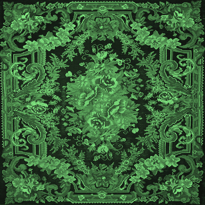 Square Machine Washable Medallion Emerald Green French Area Rugs, wshtr464emgrn