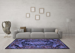 Machine Washable Medallion Blue French Rug in a Living Room, wshtr464blu