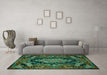 Machine Washable Medallion Turquoise French Area Rugs in a Living Room,, wshtr464turq
