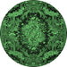 Round Machine Washable Medallion Emerald Green French Area Rugs, wshtr464emgrn