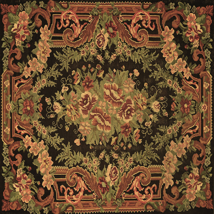 Square Machine Washable Medallion Brown French Rug, wshtr464brn