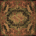 Square Machine Washable Medallion Brown French Rug, wshtr464brn