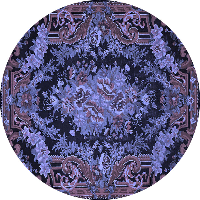 Round Machine Washable Medallion Blue French Rug, wshtr464blu