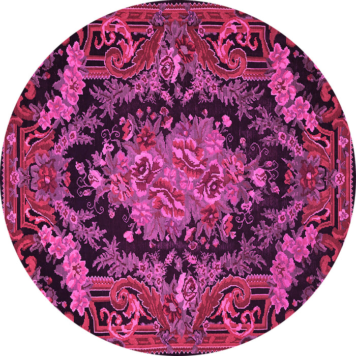 Round Machine Washable Medallion Pink French Rug, wshtr464pnk