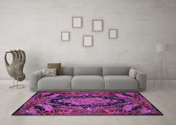 Machine Washable Medallion Purple French Area Rugs in a Living Room, wshtr464pur
