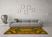 Machine Washable Medallion Yellow French Rug in a Living Room, wshtr464yw