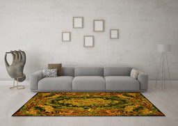 Machine Washable Medallion Yellow French Rug in a Living Room, wshtr464yw