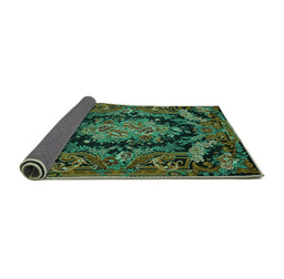 Sideview of Medallion Turquoise French Rug, tr464turq