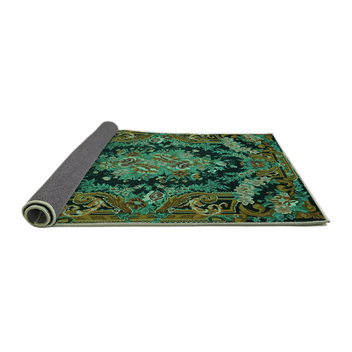 Sideview of Medallion Turquoise French Rug, tr464turq
