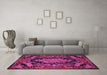 Machine Washable Medallion Pink French Rug in a Living Room, wshtr464pnk