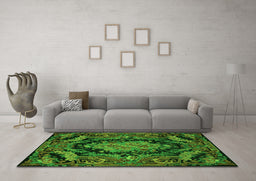 Machine Washable Medallion Green French Area Rugs in a Living Room,, wshtr464grn