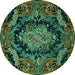 Round Machine Washable Medallion Turquoise French Area Rugs, wshtr464turq