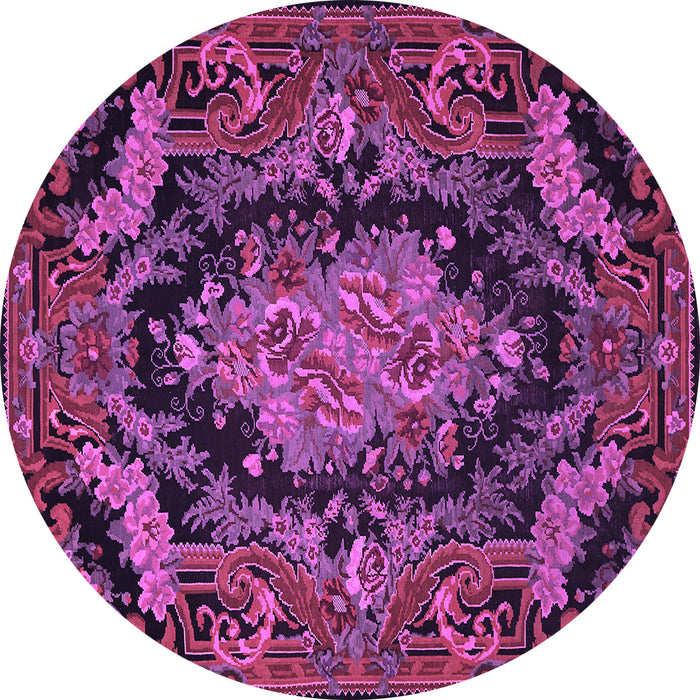 Round Machine Washable Medallion Purple French Area Rugs, wshtr464pur