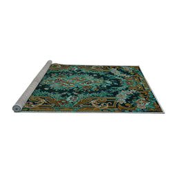 Sideview of Machine Washable Medallion Light Blue French Rug, wshtr464lblu