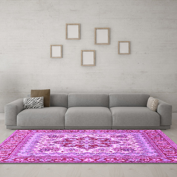 Machine Washable Medallion Purple Traditional Area Rugs in a Living Room, wshtr4650pur