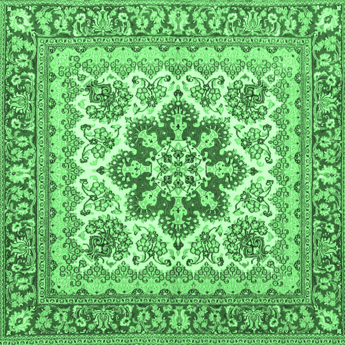 Square Machine Washable Medallion Emerald Green Traditional Area Rugs, wshtr4650emgrn