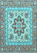 Machine Washable Medallion Light Blue Traditional Rug, wshtr4650lblu