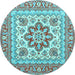 Round Machine Washable Medallion Light Blue Traditional Rug, wshtr4650lblu