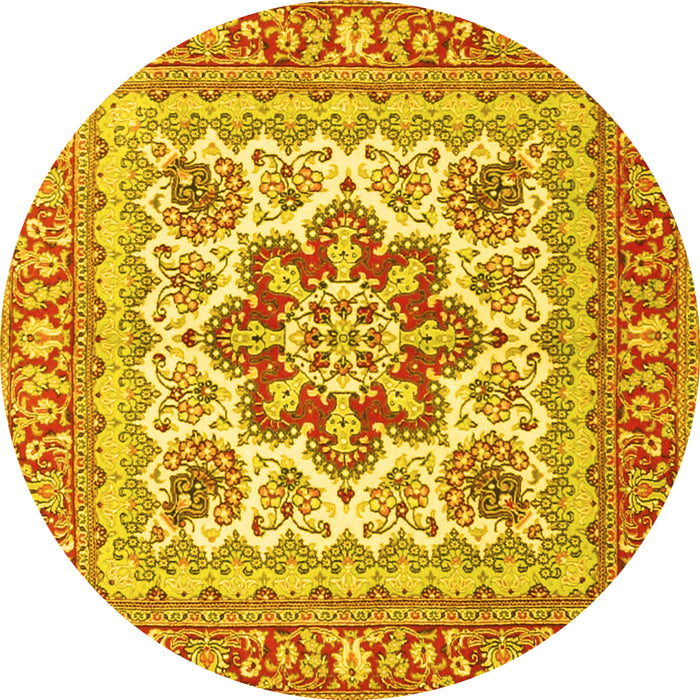Round Medallion Yellow Traditional Rug, tr4650yw