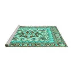 Sideview of Machine Washable Medallion Turquoise Traditional Area Rugs, wshtr4650turq