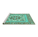 Sideview of Machine Washable Medallion Turquoise Traditional Area Rugs, wshtr4650turq