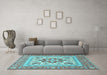 Machine Washable Medallion Light Blue Traditional Rug in a Living Room, wshtr4650lblu