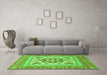 Machine Washable Medallion Green Traditional Area Rugs in a Living Room,, wshtr4650grn