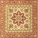 Square Machine Washable Medallion Brown Traditional Rug, wshtr4650brn