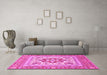 Machine Washable Medallion Pink Traditional Rug in a Living Room, wshtr4650pnk