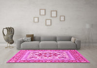 Machine Washable Medallion Pink Traditional Rug, wshtr4650pnk