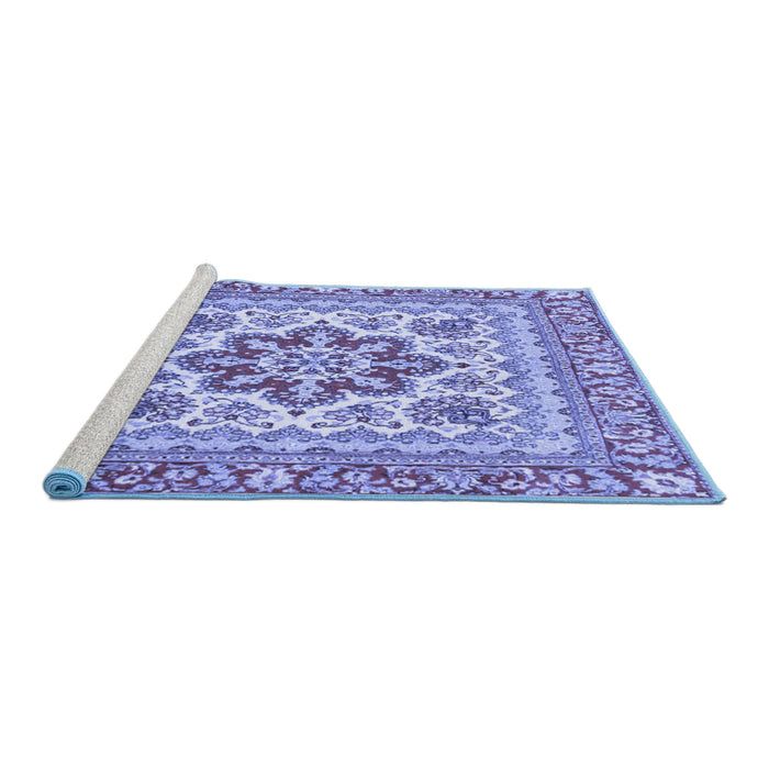 Sideview of Machine Washable Medallion Blue Traditional Rug, wshtr4650blu