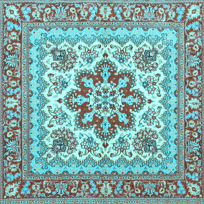 Square Machine Washable Medallion Light Blue Traditional Rug, wshtr4650lblu