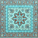 Square Machine Washable Medallion Light Blue Traditional Rug, wshtr4650lblu