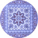 Round Machine Washable Medallion Blue Traditional Rug, wshtr4650blu