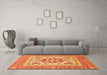 Machine Washable Medallion Orange Traditional Area Rugs in a Living Room, wshtr4650org