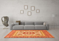 Machine Washable Medallion Orange Traditional Rug, wshtr4650org