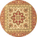 Round Machine Washable Medallion Brown Traditional Rug, wshtr4650brn