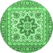 Round Machine Washable Medallion Emerald Green Traditional Area Rugs, wshtr4650emgrn