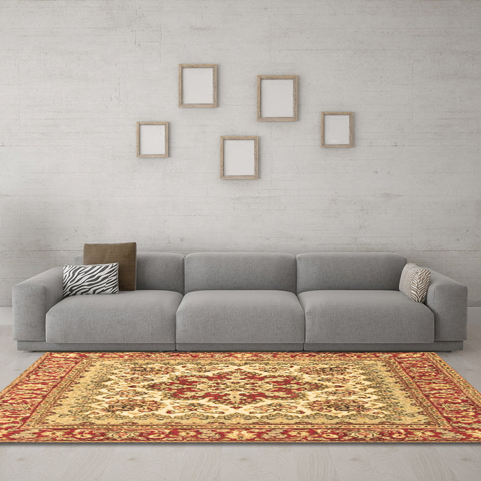 Machine Washable Medallion Brown Traditional Rug in a Living Room,, wshtr4650brn