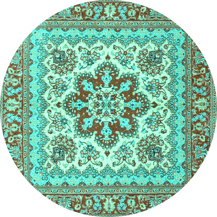Round Medallion Turquoise Traditional Rug, tr4650turq