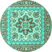 Round Medallion Turquoise Traditional Rug, tr4650turq