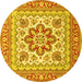 Round Machine Washable Medallion Yellow Traditional Rug, wshtr4650yw